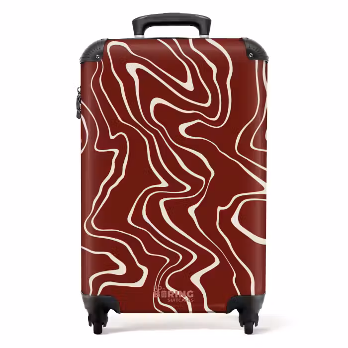Koffer - Rode achtergrond met abstracte beige lijnen