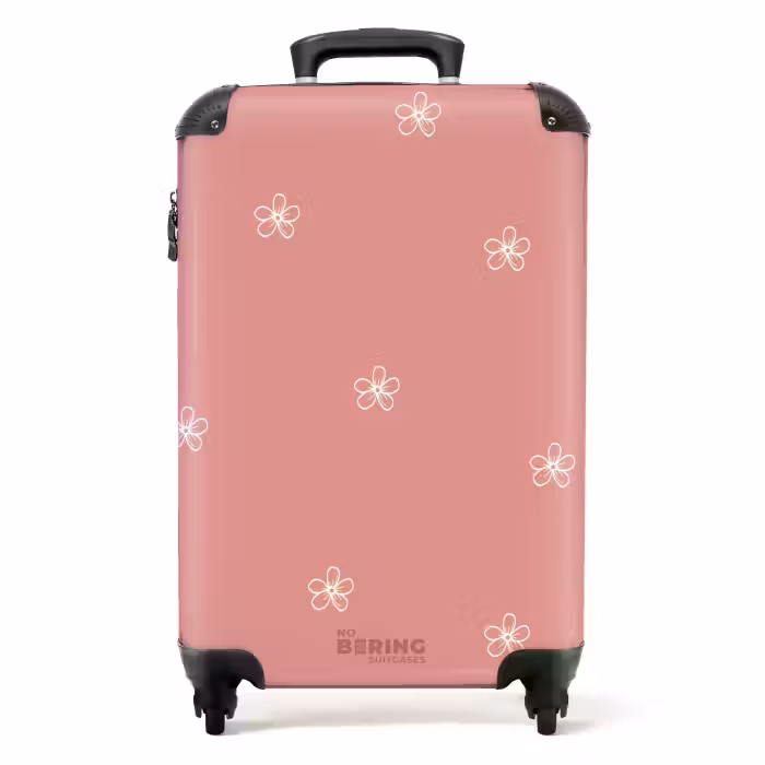 Koffer - Roze achtergrond met witte bloemen