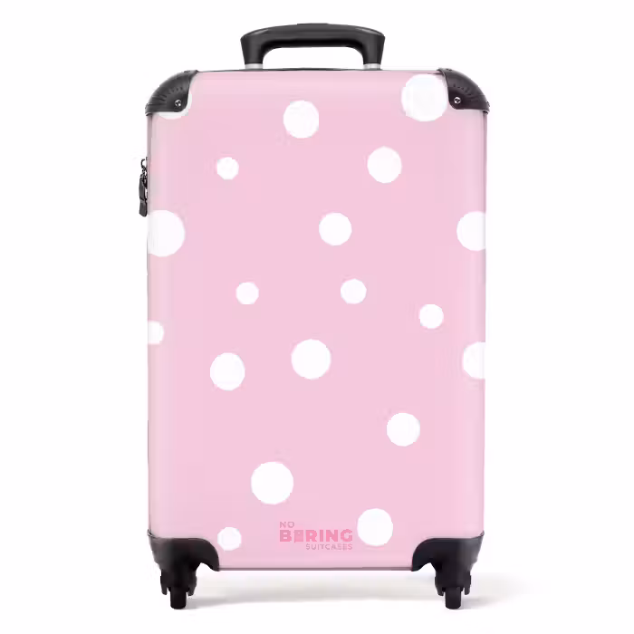 Koffer - Roze achtergrond met witte stippen