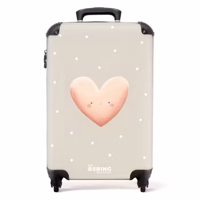Koffer - Roze hart omringd door beige stippen