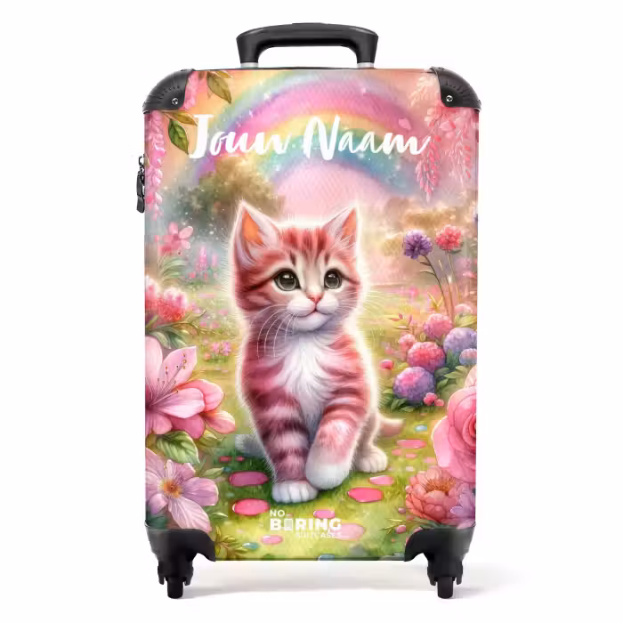 Koffer met naam - Roze regenboogkatje
