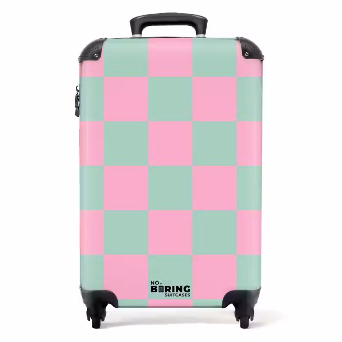 Koffer - Squares - Roze/Mintblauw