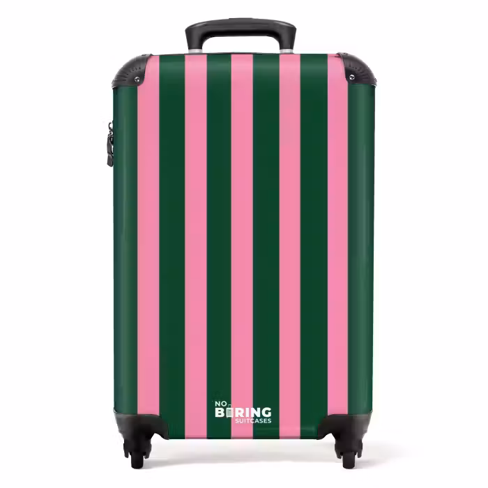 Koffer - Verticale strepen - Groen - Roze