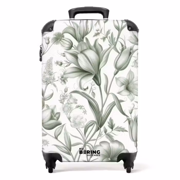 Koffer - Vintage bloemen - lichtgroen met wit