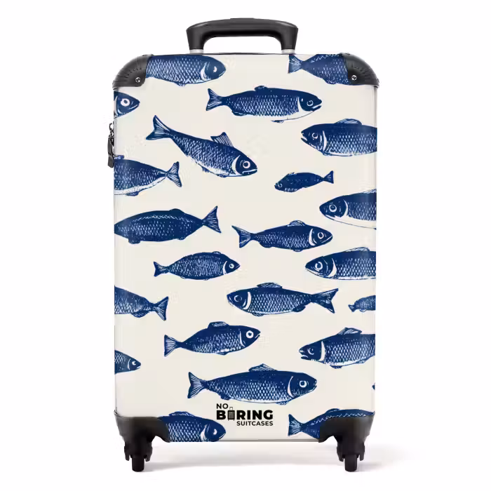 Koffer - Vissen - Patroon - Blauw - Wit