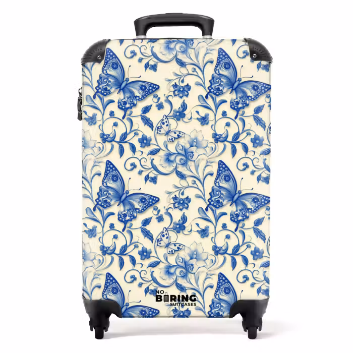 Koffer - Vlinders - Bloemen - Blauw - Botanisch