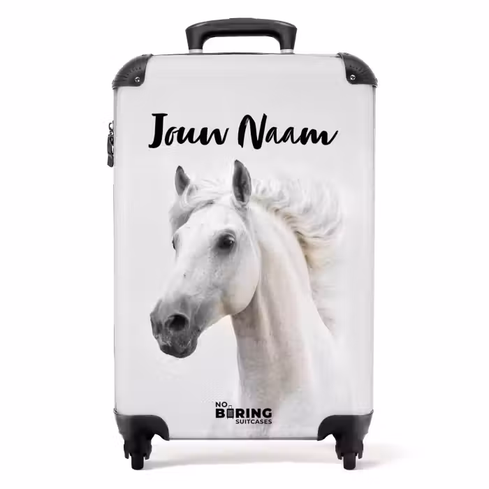 Koffer met naam - Wit paard met wapperende manen