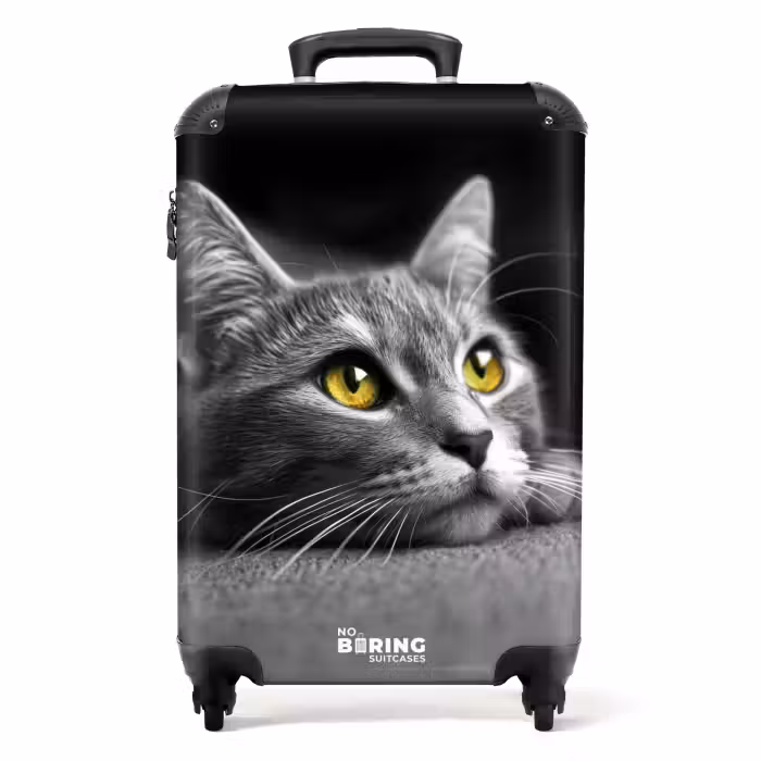 Koffer - Zwart witte kat met gele ogen
