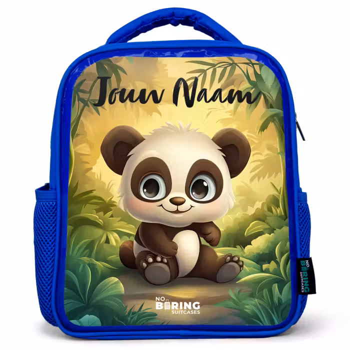 Kinderrugzak met naam - Blauw - Panda - Bamboebos - Groen