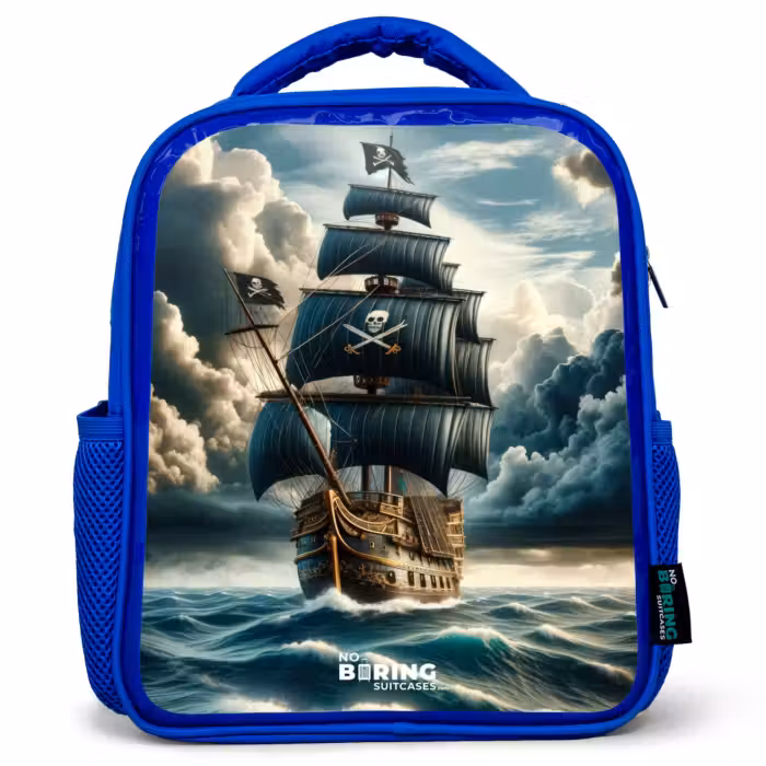 Kinderrugzak - Blauw - Piratenschip op een woeste zee