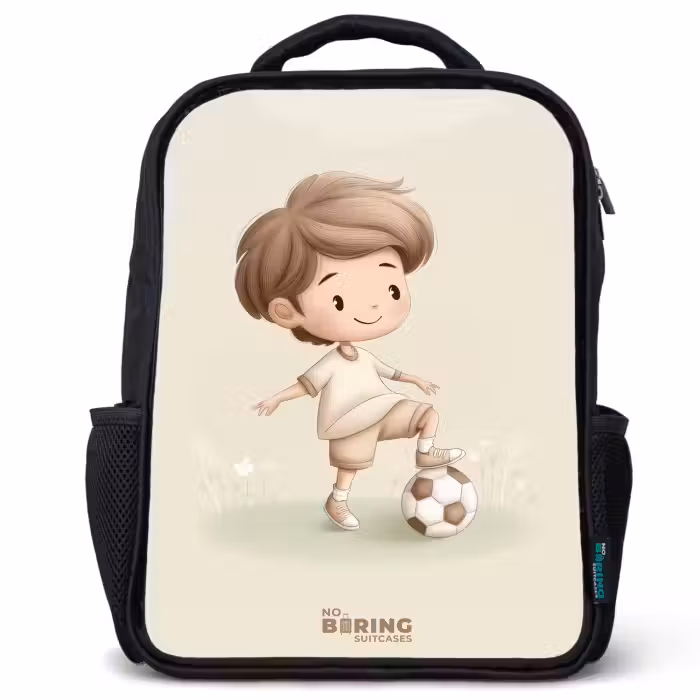 Kinderrugzak - Zwart - Jongen met een voetbal in bruine tinten