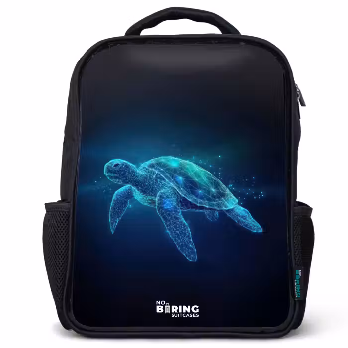 Kinderrugzak - Zwart - Lichtgevende schildpad in digitale oceaan