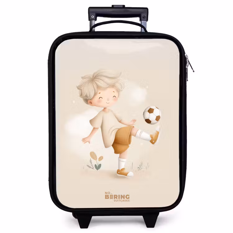Kinderkoffer - Jongen met een voetbal in beige kleuren — 1