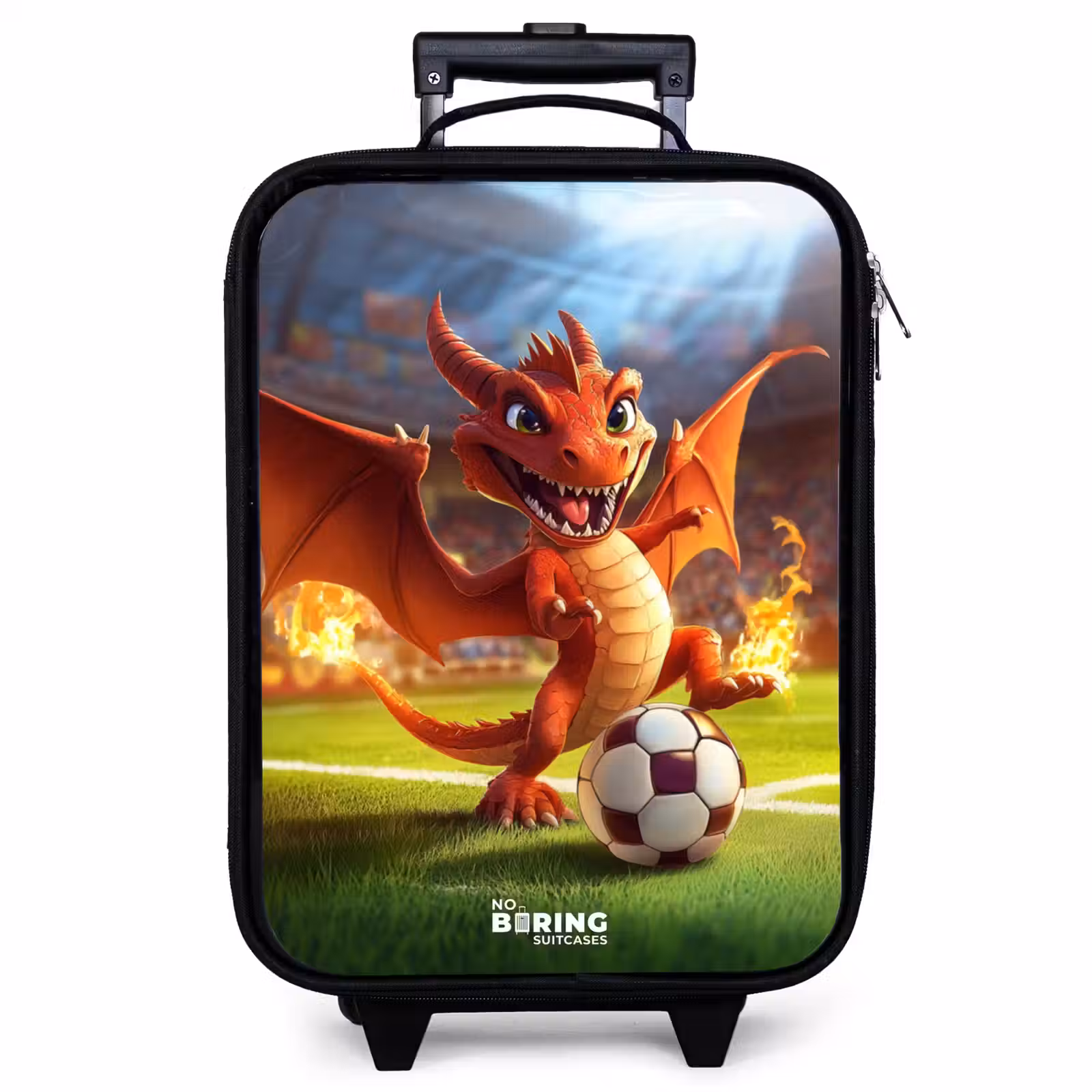 Kinderkoffer - Rode draak voetbalt in zonnig stadion — 1