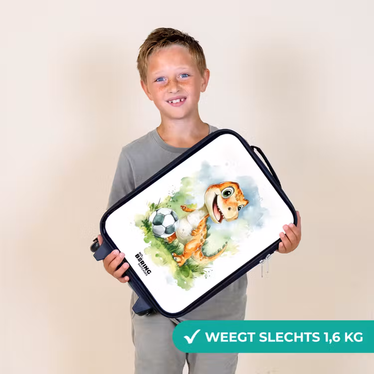 Kinderkoffer - Dino met voetbal in kleurrijk veld — 2