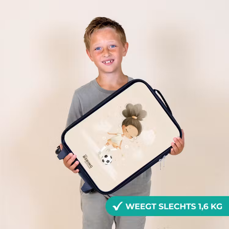 Kinderkoffer - Meisje met een voetbal in beige kleuren — 2