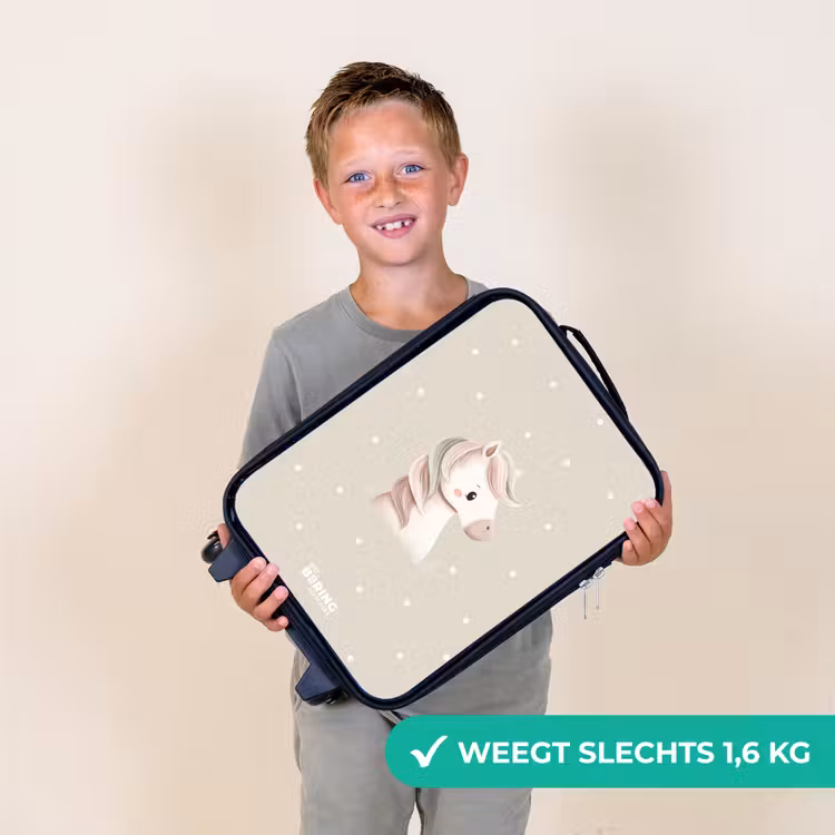 Kinderkoffer - Pony omringd door stippen in beige kleuren — 2
