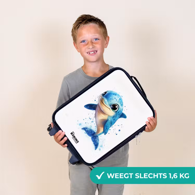 Kinderkoffer - Blije dolfijn met waterdruppels op wit — 2