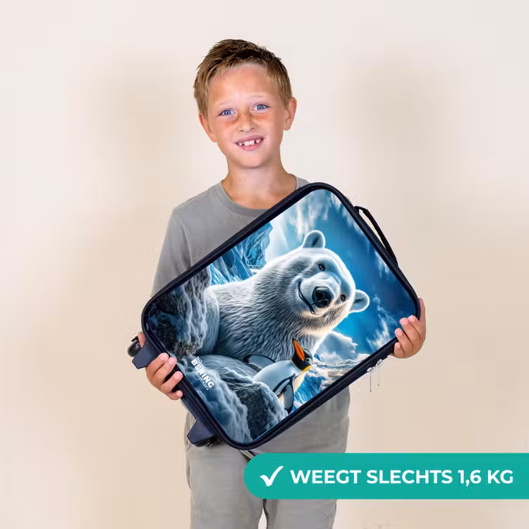 Kinderkoffer - IJsbeer en pinguïn in besneeuwd berglandschap — 2
