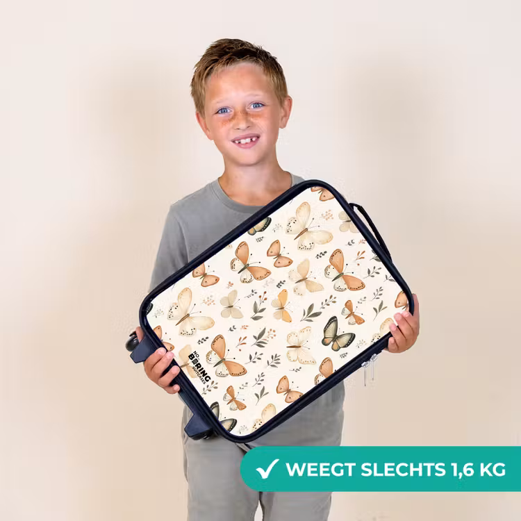 Kinderkoffer - Vlinders in beige en oranjetinten tussen groene blaadjes — 2