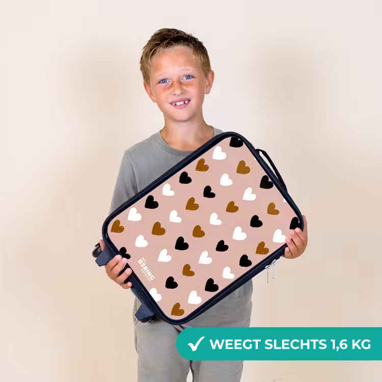 Kinderkoffer - Zwart, wit en bruin hartjespatroon op oudroze achtergrond — 2
