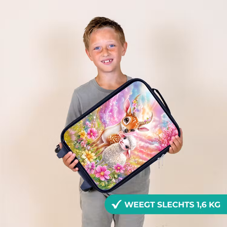 Kinderkoffer - Hertje met een lammetje in pastelbloemenveld — 2