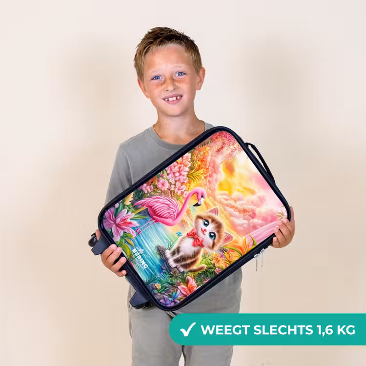 Kinderkoffer - Kitten met flamingo in tropisch bloemenparadijs — 2