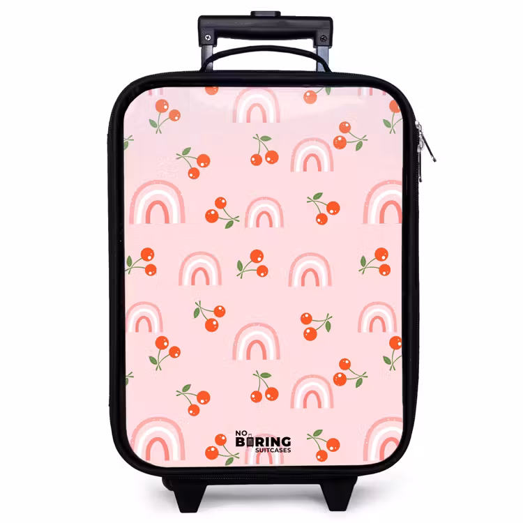 Kinderkoffer - Roze met regenboog en kersen patroon — 1