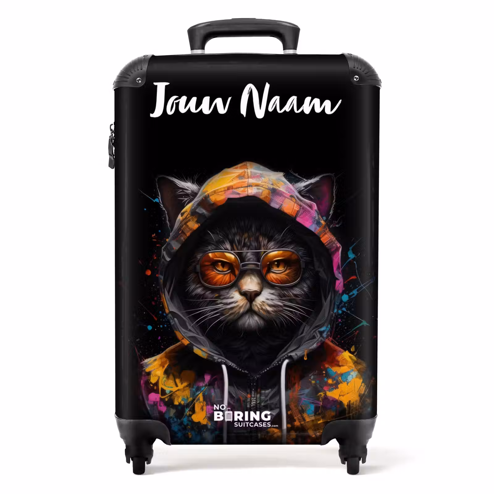 Koffer met naam - Kat met Kleurrijk Vest en Oranje Bril — 1