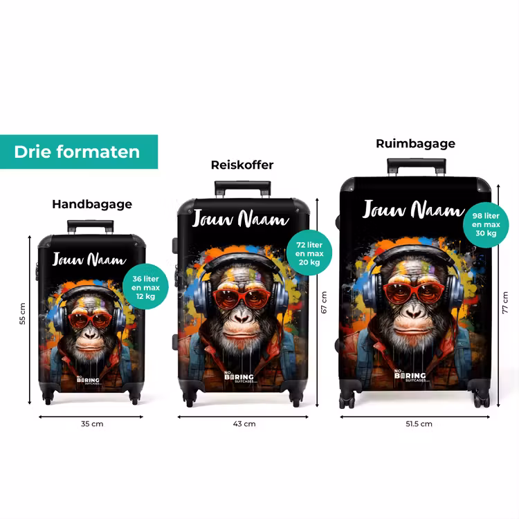 Koffer met naam - Chimpansee met Koptelefoon en Graffiti-Spray — 3