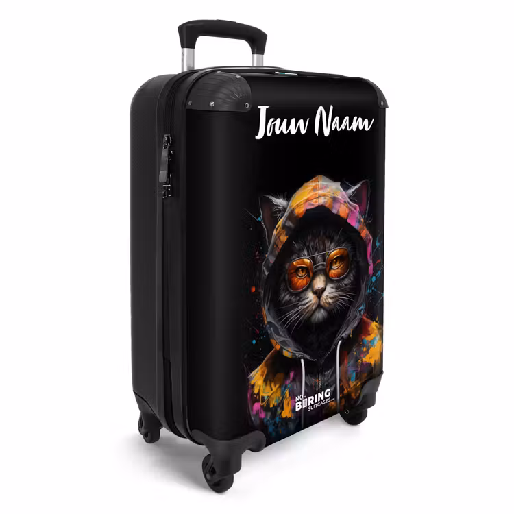 Koffer met naam - Kat met Kleurrijk Vest en Oranje Bril — 2
