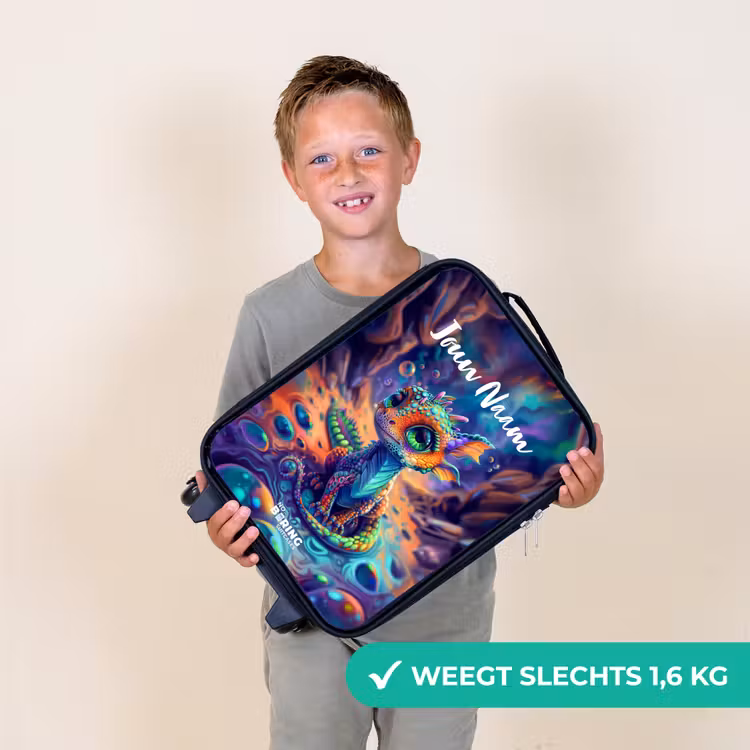 Kinderkoffer met naam - Zwart - Sierlijke saffierdraak — 2