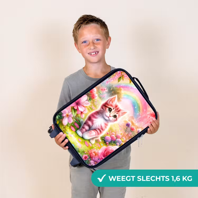 Kinderkoffer - Kitten met regenboog en bloemen — 2