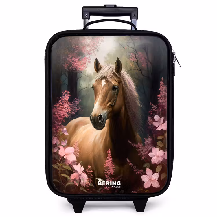 Kinderkoffer - Lichtbruin paard tussen de roze bloemen — 1