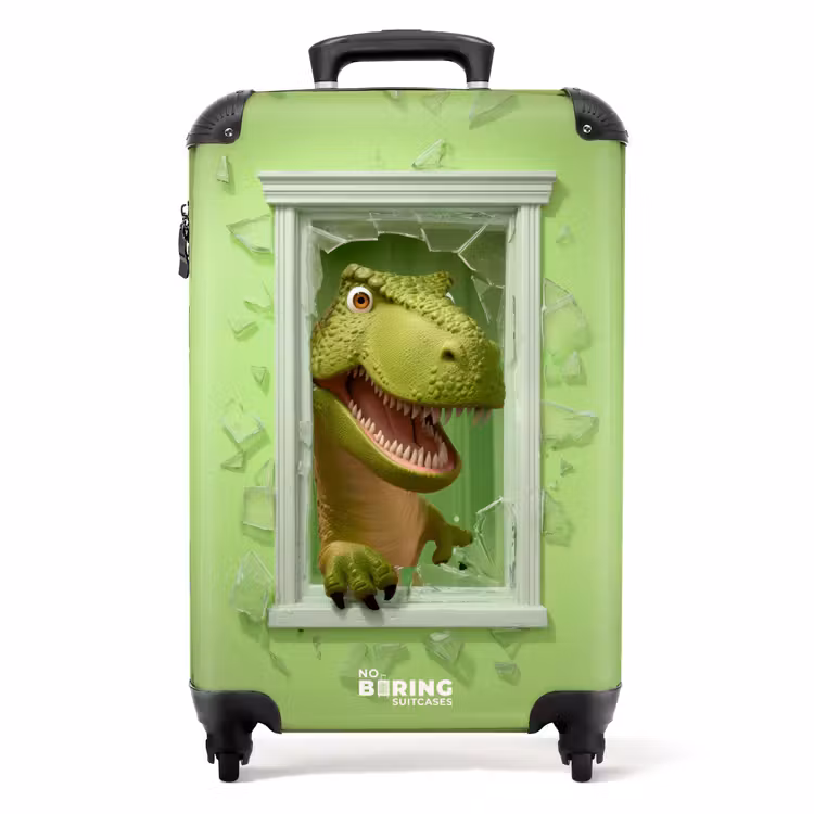 Koffer - T-rex breekt door groen raam met glas — 1