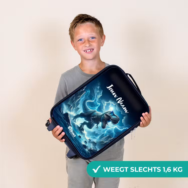 Kinderkoffer met naam - Zwart - Donderslagdino — 2