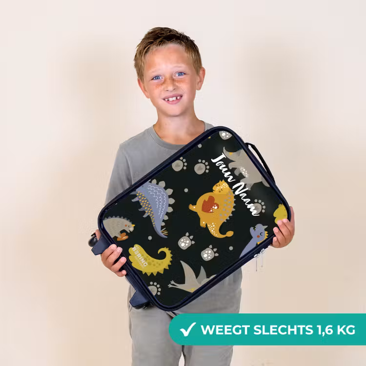 Kinderkoffer met naam - Zwart - Liefdevolle dinosaurus — 2