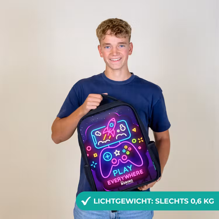 Kinderrugzak - Zwart - Neonillustratie met een controller — 3