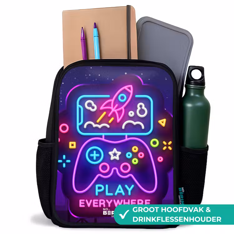 Kinderrugzak - Zwart - Neonillustratie met een controller — 4
