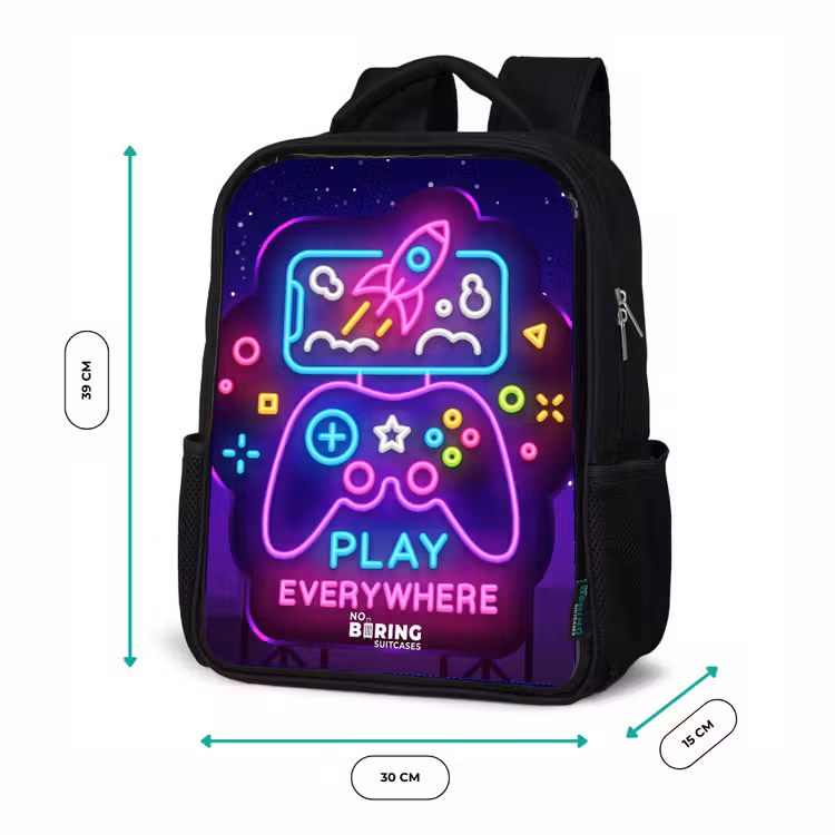 Kinderrugzak - Zwart - Neonillustratie met een controller — 5