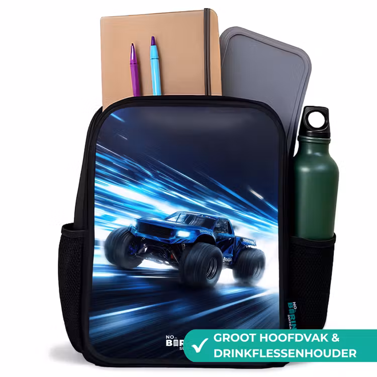 Kinderrugzak - Zwart - Monstertruck raast door lichtsnelheid — 4