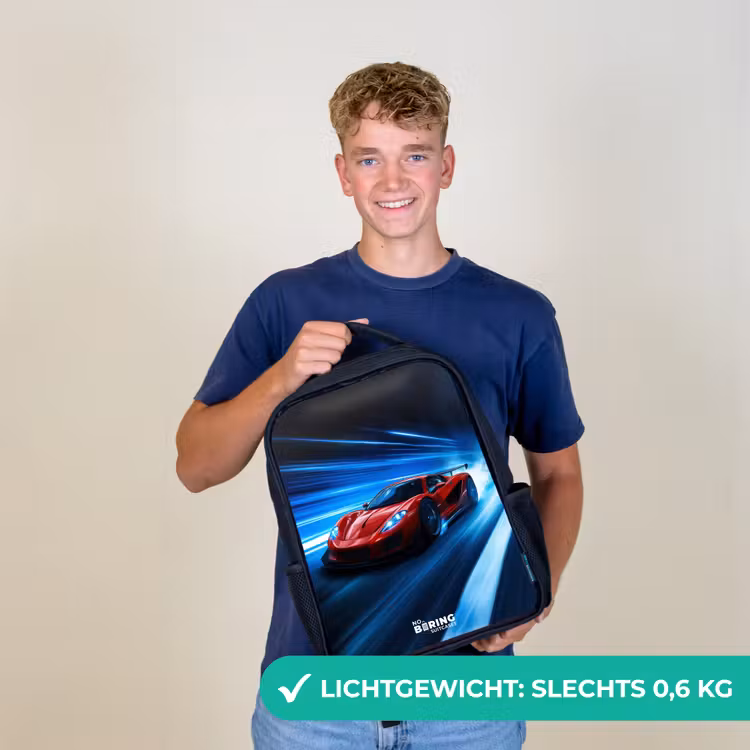Kinderrugzak - Zwart - Rode racewagen in digitale snelheidswereld — 3