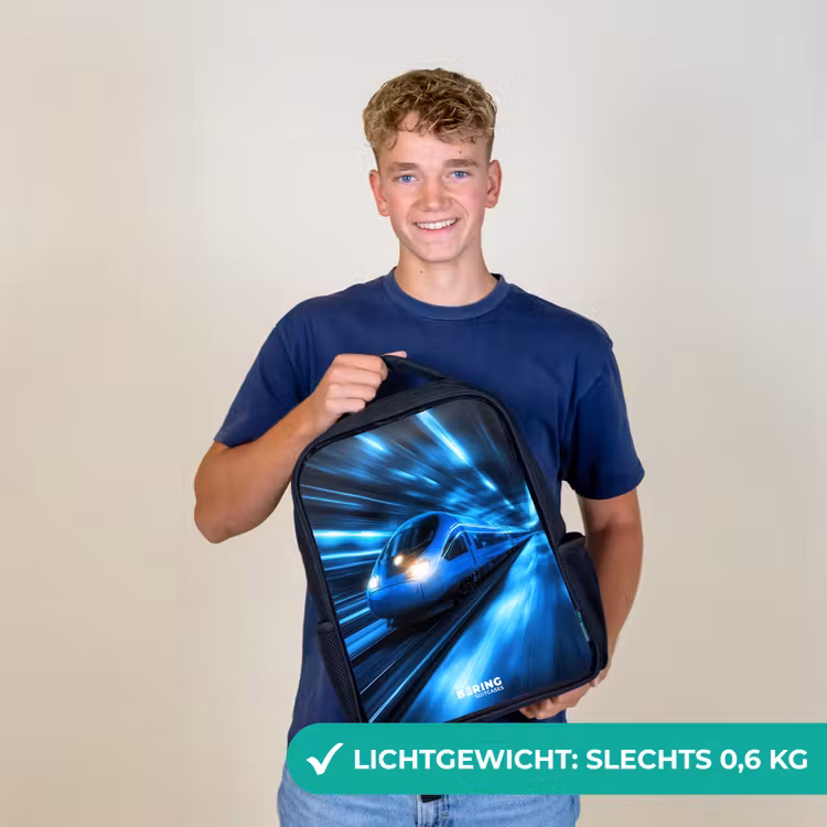Kinderrugzak - Zwart - Supersnelle trein in neonblauwe tunnel — 3