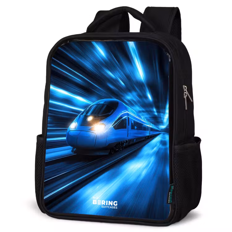 Kinderrugzak - Zwart - Supersnelle trein in neonblauwe tunnel — 7