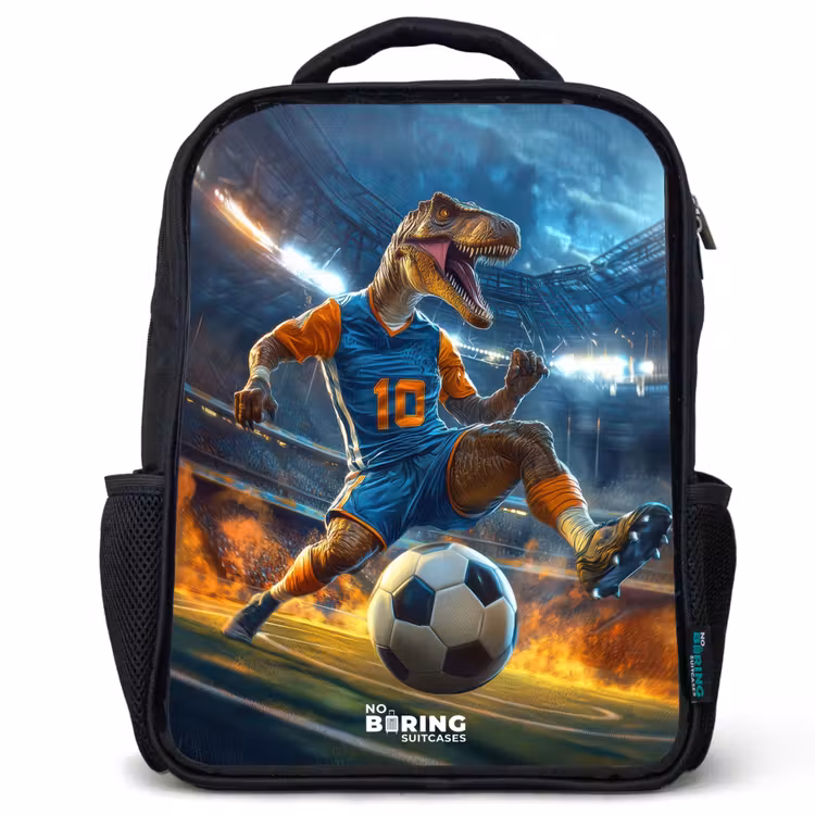 Kinderrugzak - Zwart - T-Rex als voetballer in vol stadion — 1