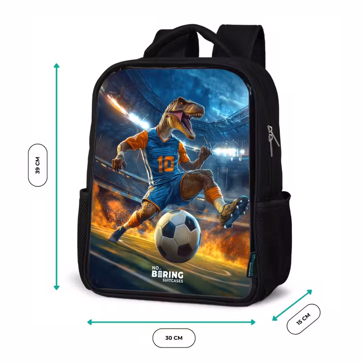 Kinderrugzak - Zwart - T-Rex als voetballer in vol stadion — 5