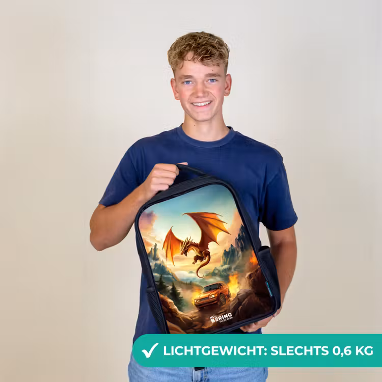 Kinderrugzak - Zwart - Vliegende draak boven vurige bergweg — 3