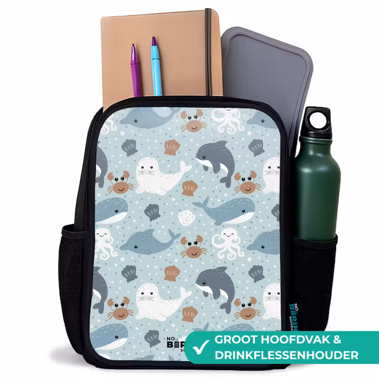 Kinderrugzak - Zwart - Zeedierenpatroon met dolfijnen, zeehonden en krabben — 4