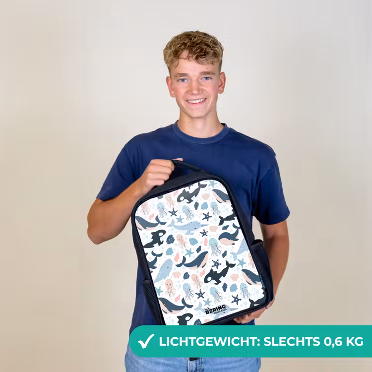 Kinderrugzak - Zwart - Zeedierenpatroon met walvissen, kwallen en orka's — 3