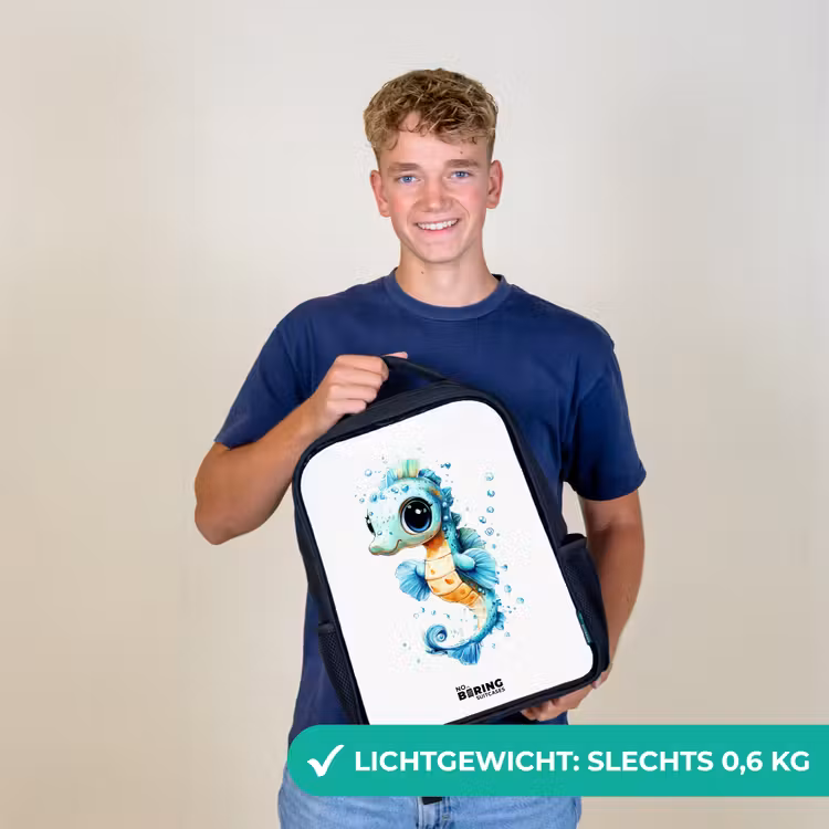 Kinderrugzak - Zwart - Blauw zeepaardje met grote ogen en luchtbellen — 3